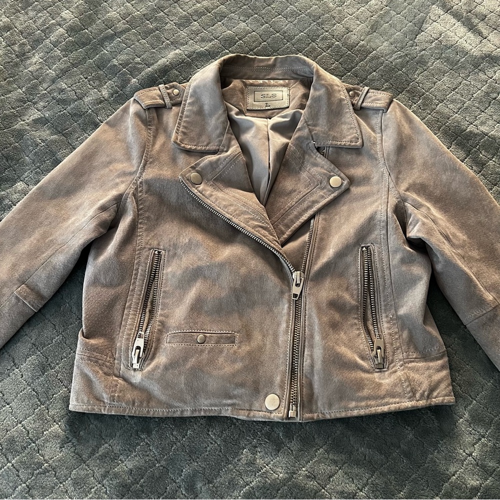 S.L.C. Women's Taupe Suede Moto Jacket